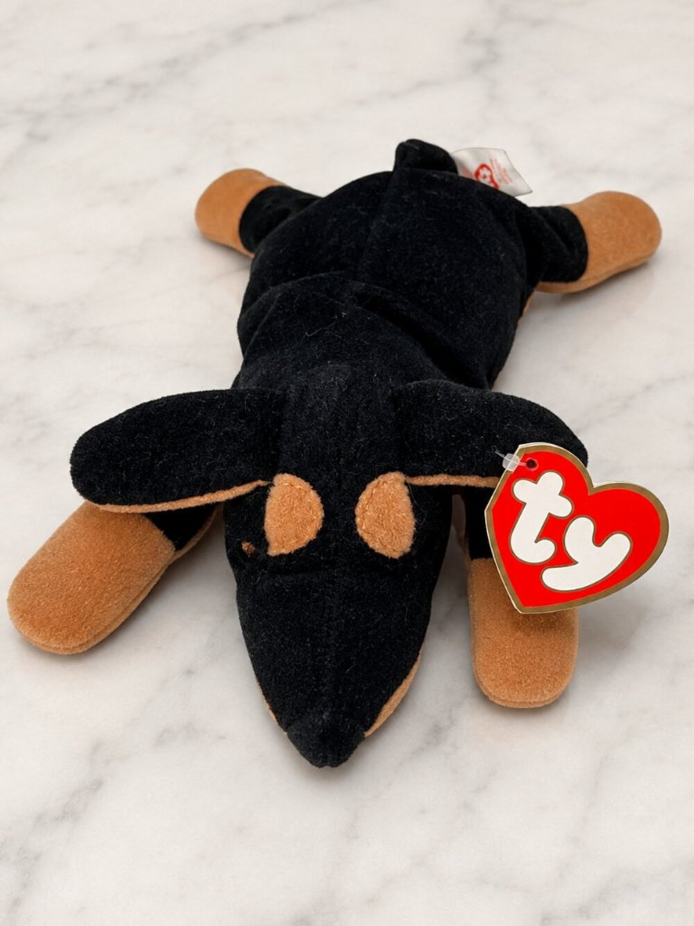 Vintage 1993 Ty Beanie Baby Doby Doberman Dog Black Brown Plush w/ Tag